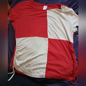 NO Boundaries XL 15-17 orange and cream colorblock blouse